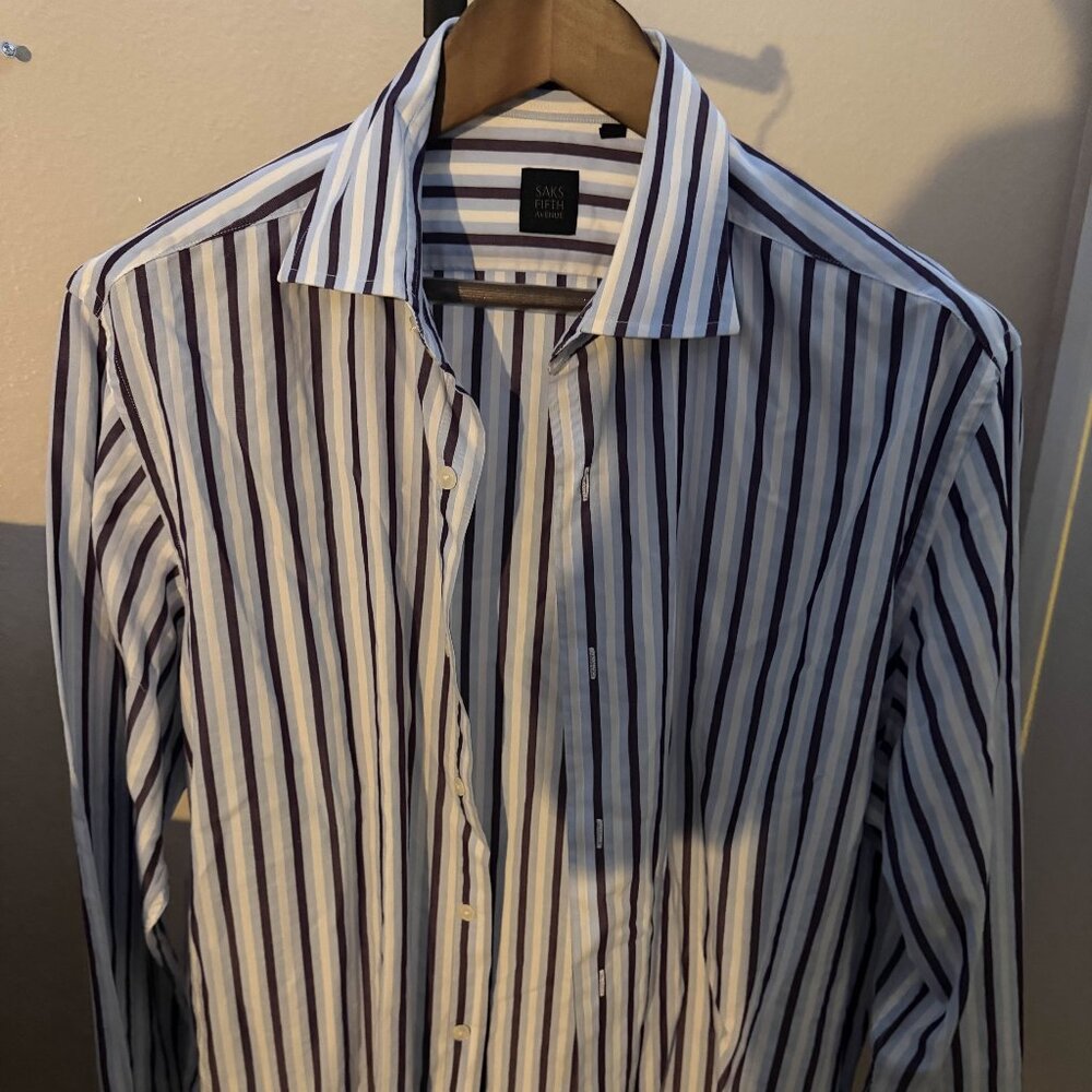 Saks Fifth Avenue Men's Large Striped Button Up Shirt